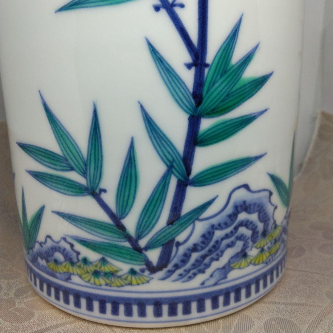 御室窯 色絵 岩竹 水指 一重口 塗蓋 共箱 茶道具