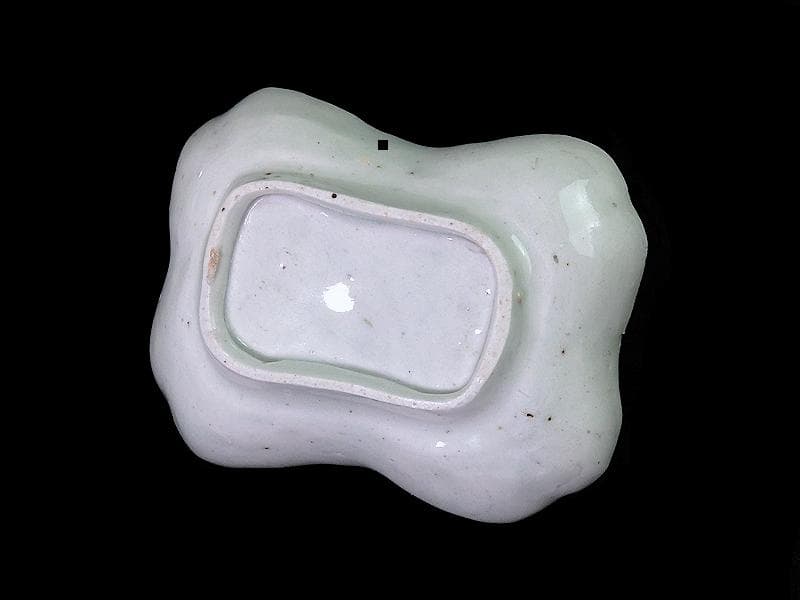 古伊万里　染付　型刷印判　氷裂紋の図　変形皿　江戸期　E655AS-CPo