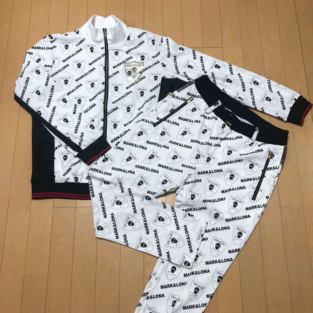マークアンドロナ 白　総柄　ナイロンジャケット　パンツ　セットアップ