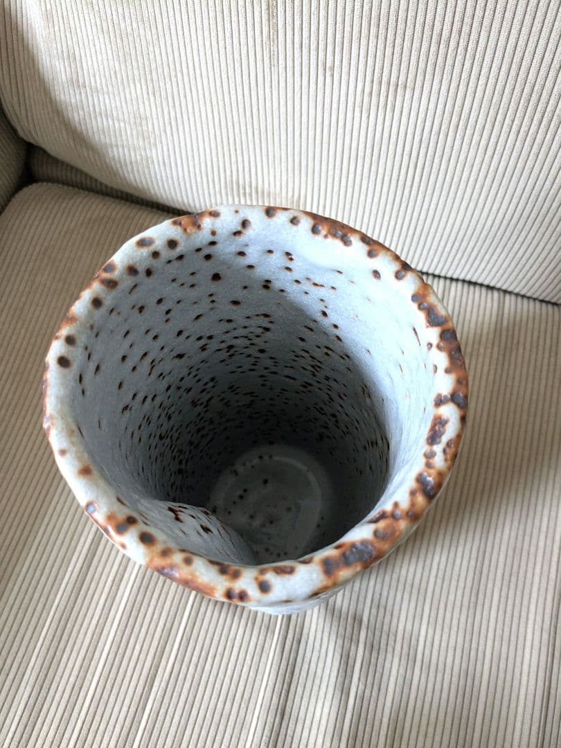 加藤春鼎 鼠志野　円筒花入　花器　花瓶 志野　大型　作家もの