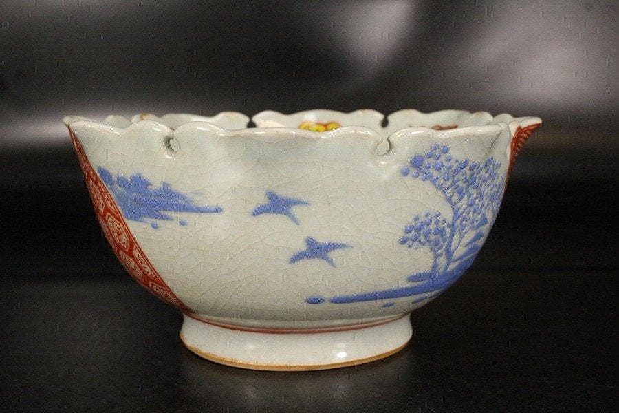 古萬古 赤絵 在印 落雁 鉢 菓子器 茶道具 旧家蔵出