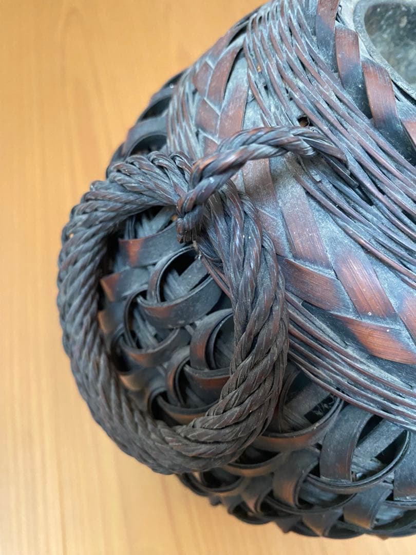 華道具 祥鳳作 遊環付 双耳 竹編花籠