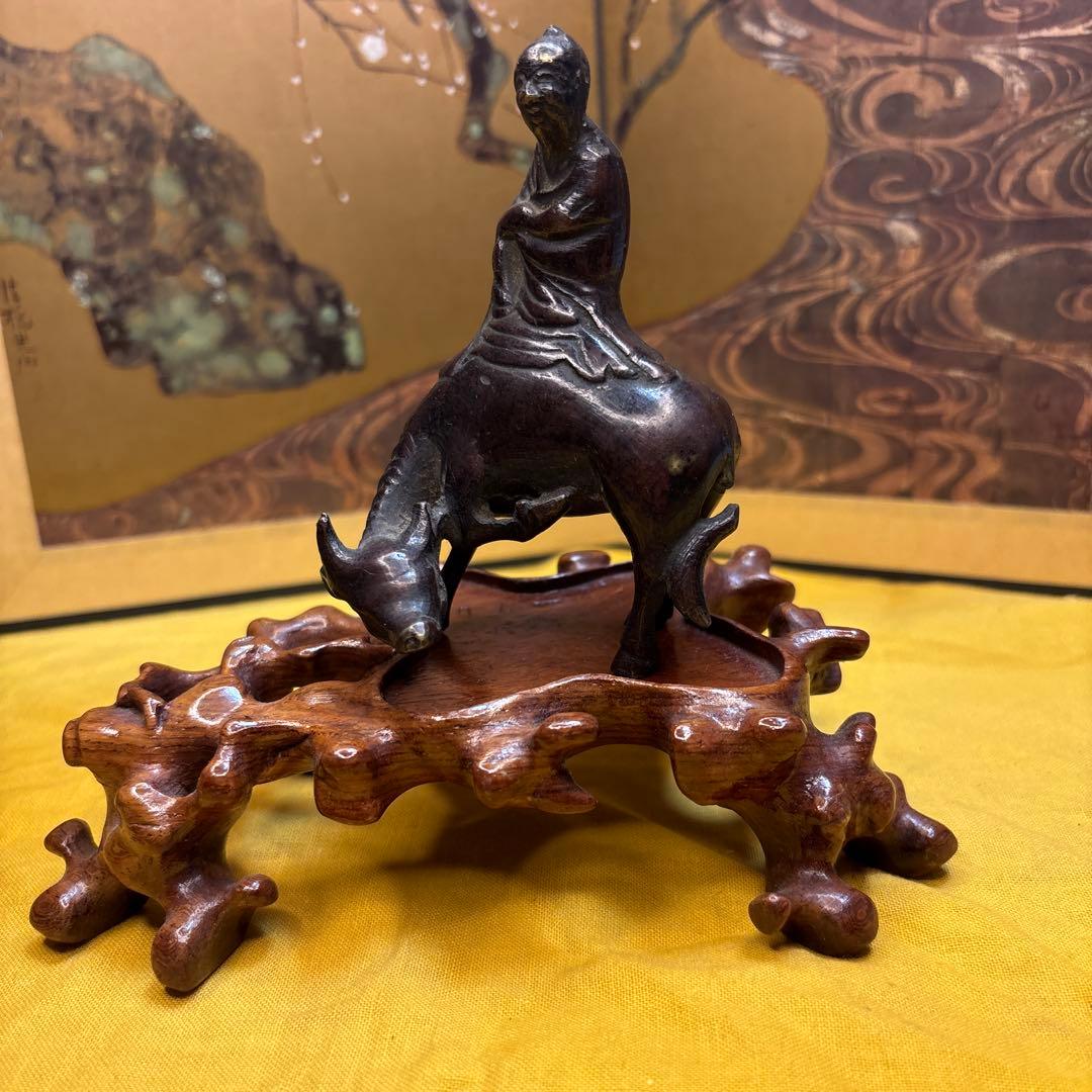 古美術　古銅　置物　牛に乗る老子　時代物　アンティーク