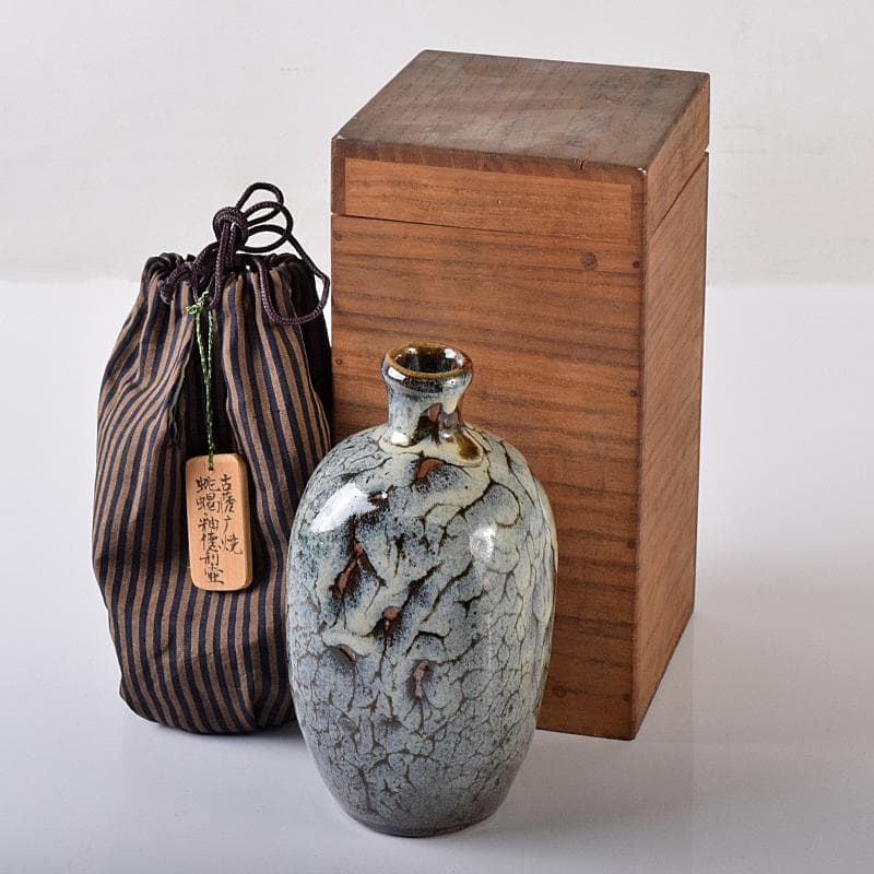 薩摩焼　古薩摩　蛇蝎釉　徳利壷　時代箱付　V　R8202