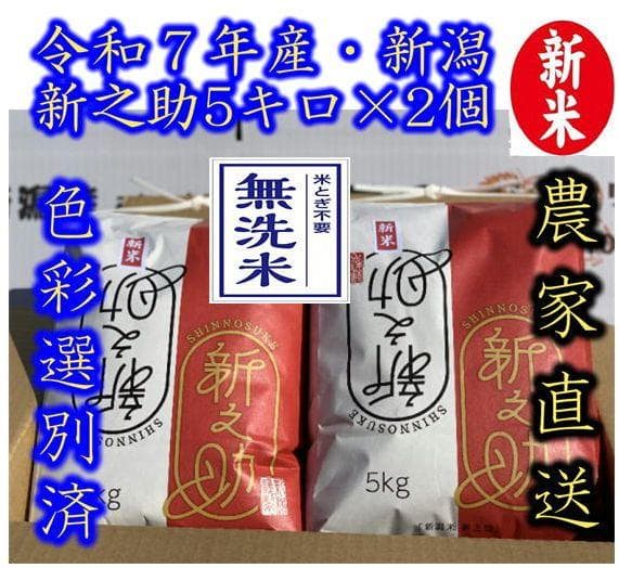 【無洗米】大粒・令和7年産　新潟新之助　5キロ2個10キロ　色彩選別済★農家直送