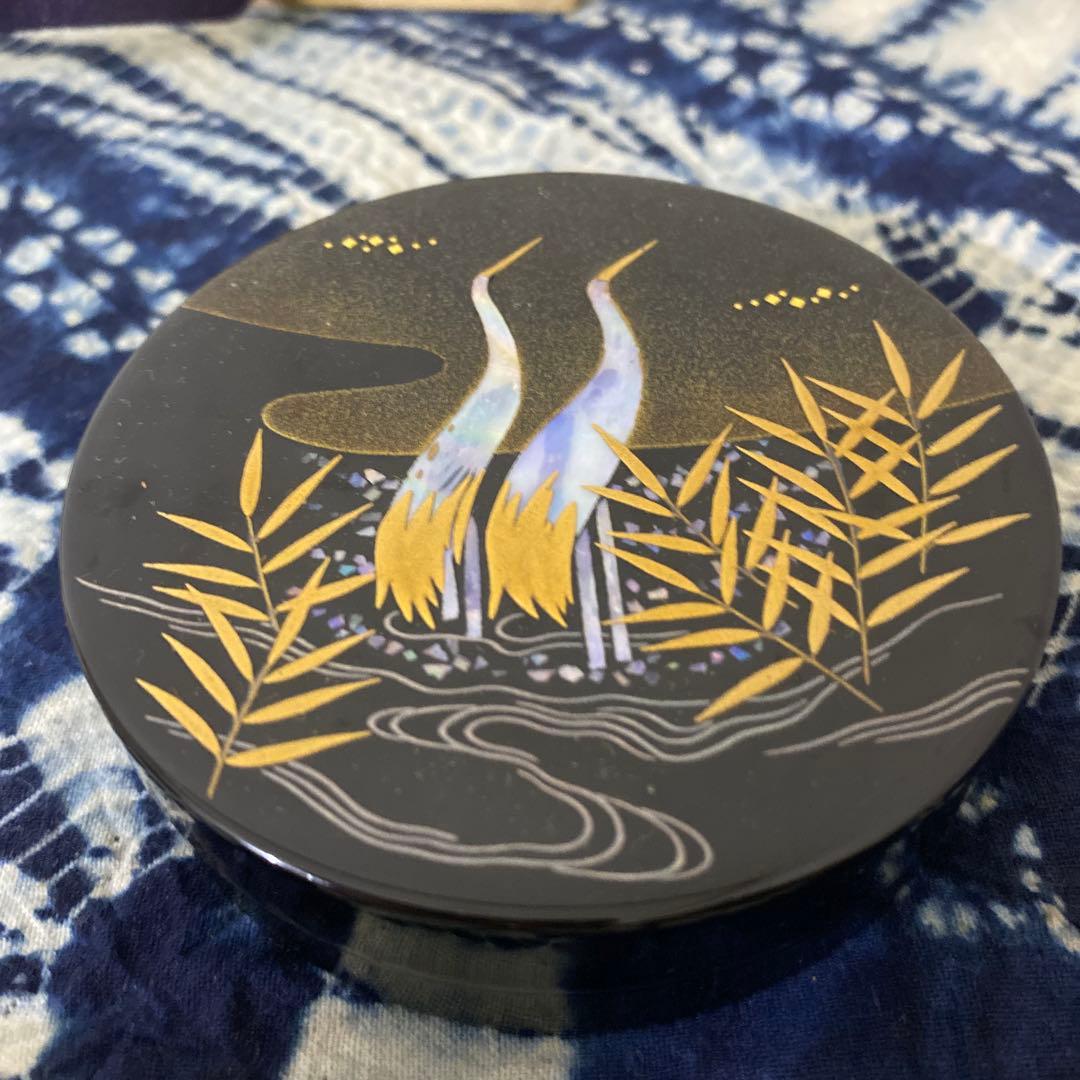 塗師　表正　青貝鶴蒔絵　香合　茶道具