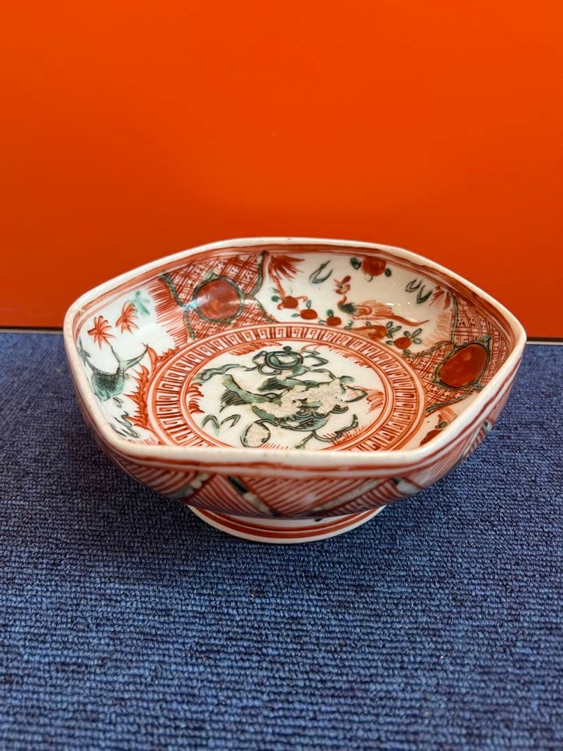 1280  道八　赤絵　菓子鉢　時代物　骨董品