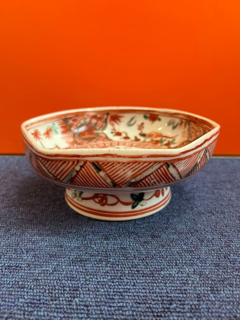 1280  道八　赤絵　菓子鉢　時代物　骨董品