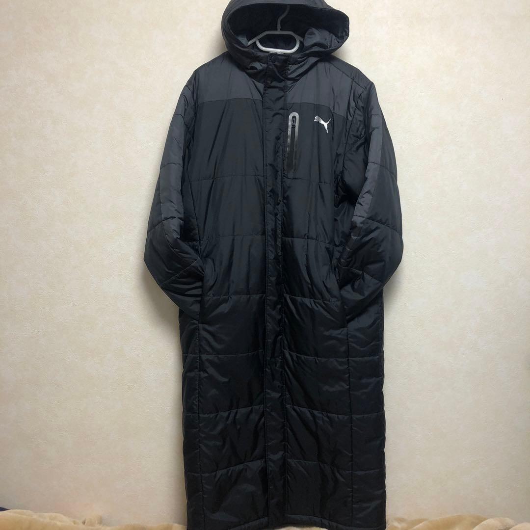 【PUMA・プーマ】 ロングベンチコート　メンズMサイズ　ダークグレー　中古品