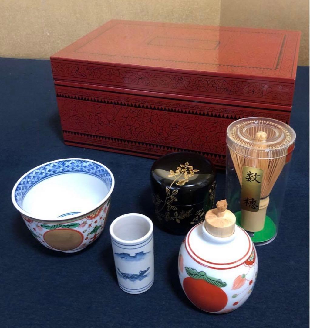 《R》茶道具 蒟醤 茶箱 お茶道具5点付 木製漆器　250827G3