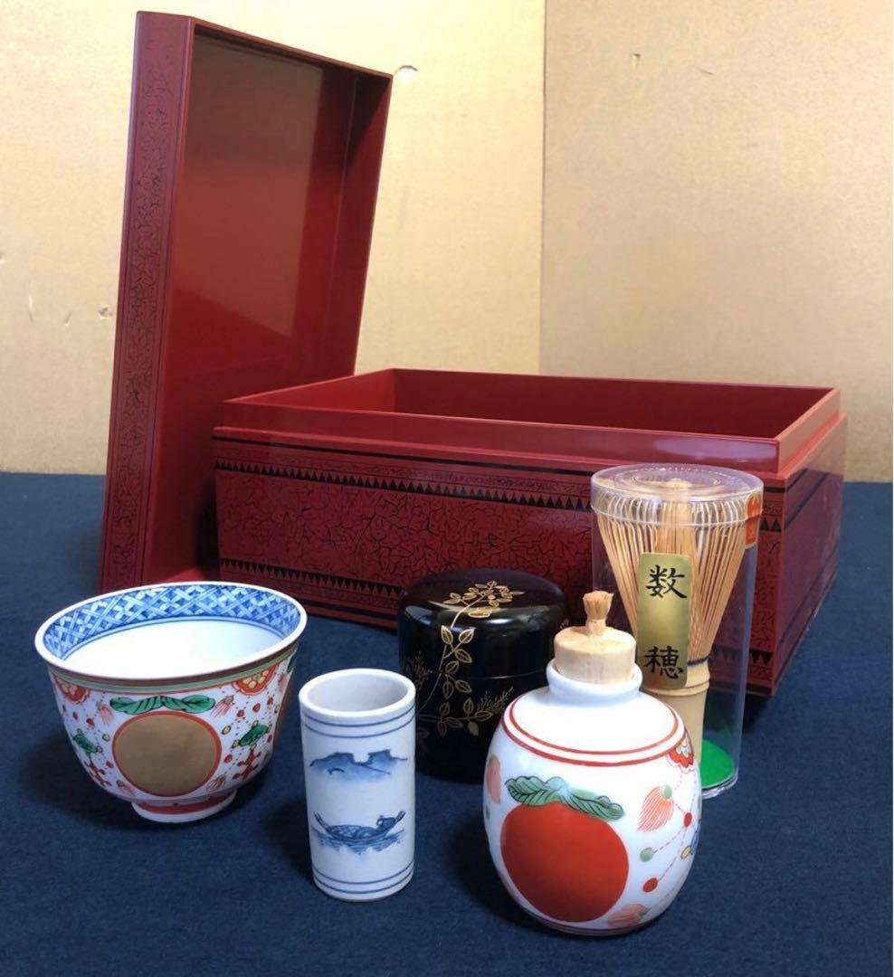《R》茶道具 蒟醤 茶箱 お茶道具5点付 木製漆器　250827G3