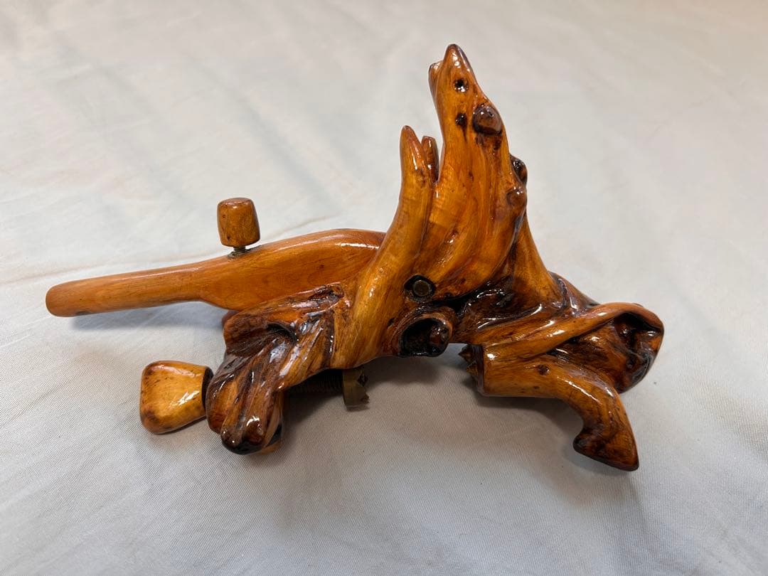 天然木 創作万力 ヘラブナ釣り 大砲型 根杢 美品