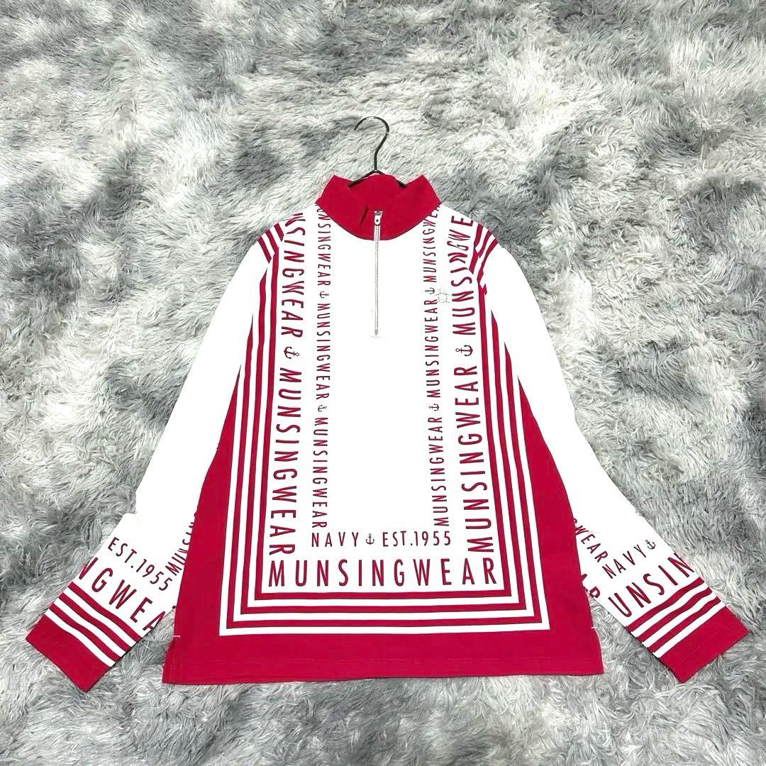 【マンシングウェア】ゴルフウェア ホワイト ピンク Lサイズ ハーフジップ