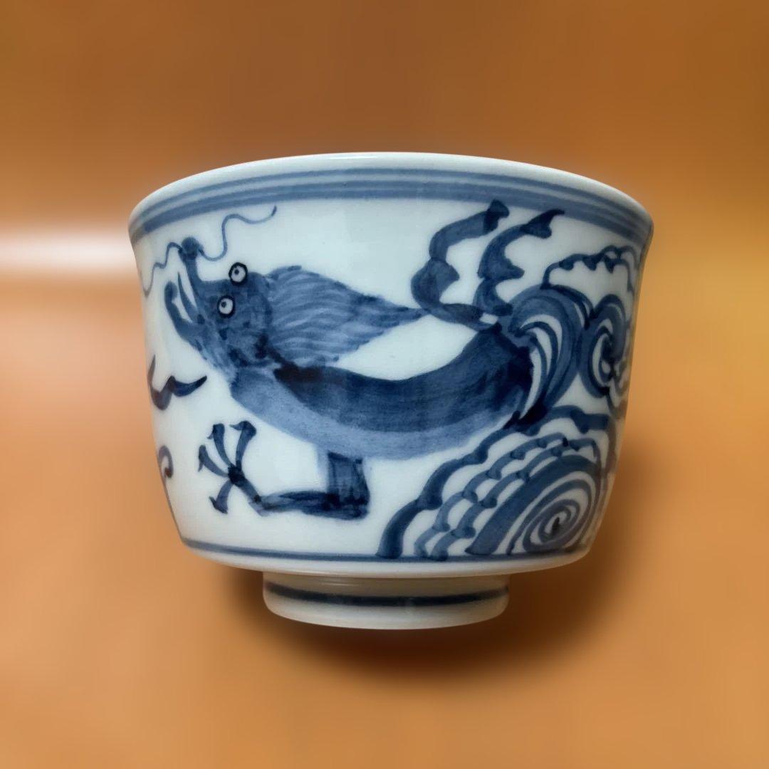 京焼徳泉作龍と雲模様の茶碗