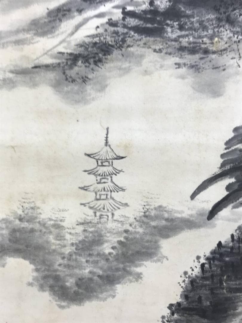 真作/浦上玉堂/夏山烟晩/山水図/塔山水図/掛軸☆宝船☆AH-655