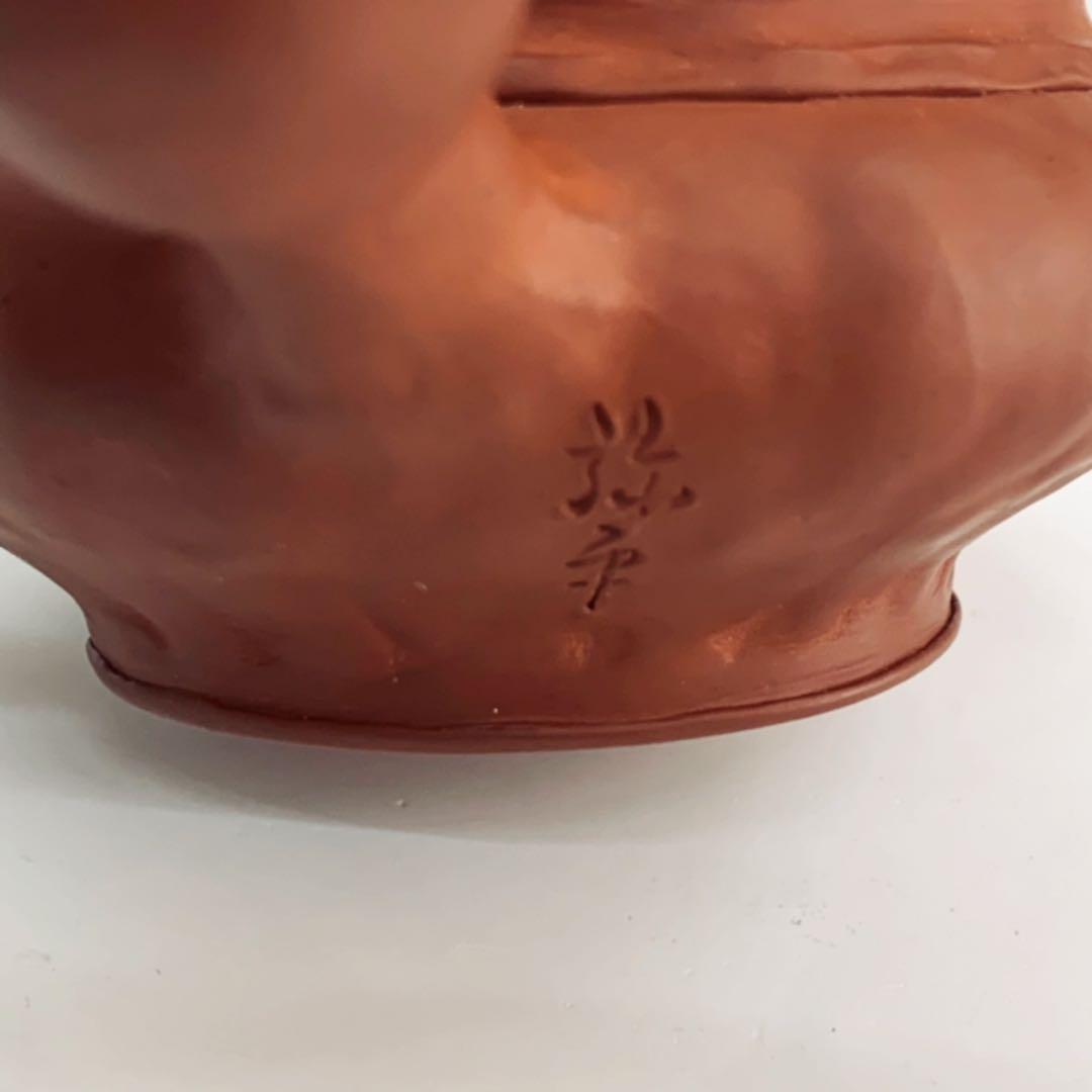 【茶注9   手捻　朱泥　玉獅子】間野弥平　共箱