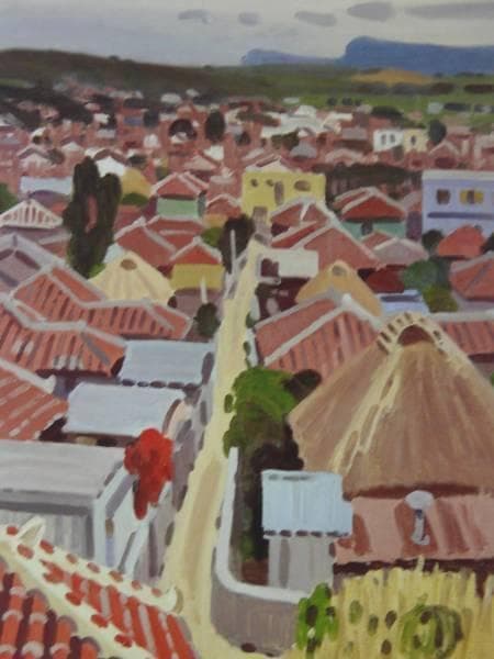 中村琢二、【沖縄の町】、豪華・希少画集画、新品高級額・額装付