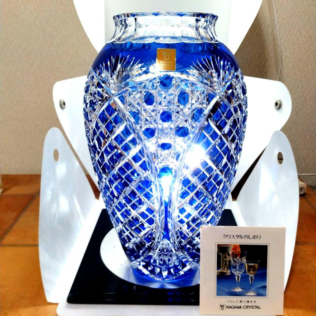 新品未使用カガミクリスタル江戸切子笹っ葉八角籠目文花瓶花器フラワーベース薩摩切子