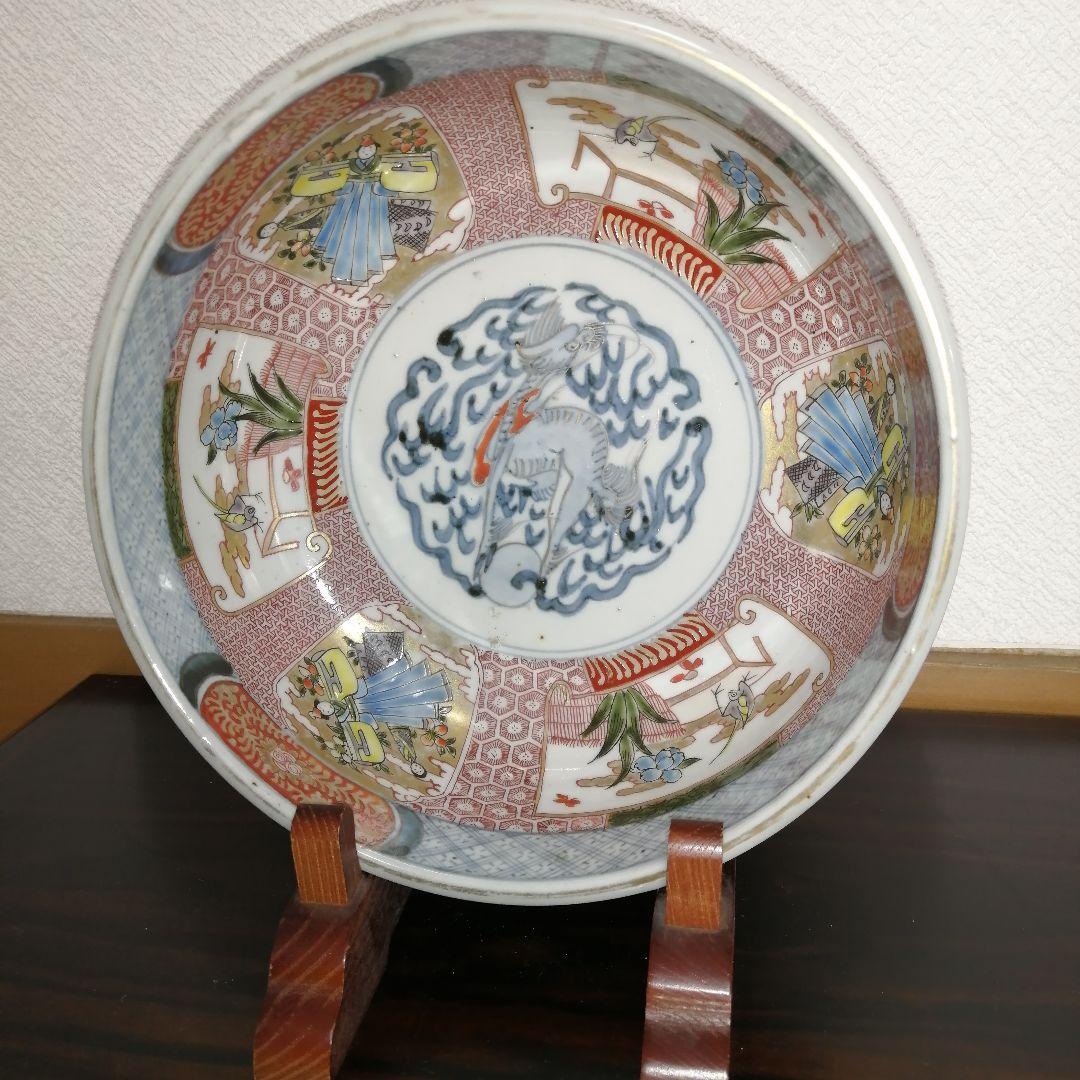 ㉗古伊万里　色絵鉢　二重高台　麒麟　鉢