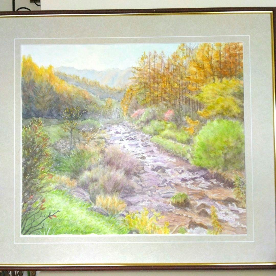 水彩画・風景画・紅葉‘長野県のある秋の風景
