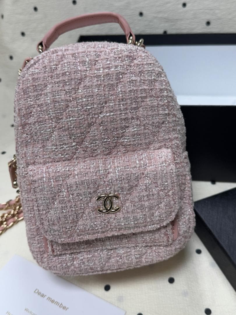 VIP★顧客限定 ピンク ツイード バックパック型ショルダーバッグopk