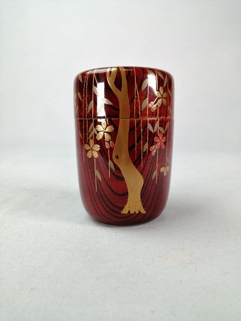 【茶道具】塗師中村宗悦造　欅溜塗枝垂桜蒔絵長棗　茶器　棗293