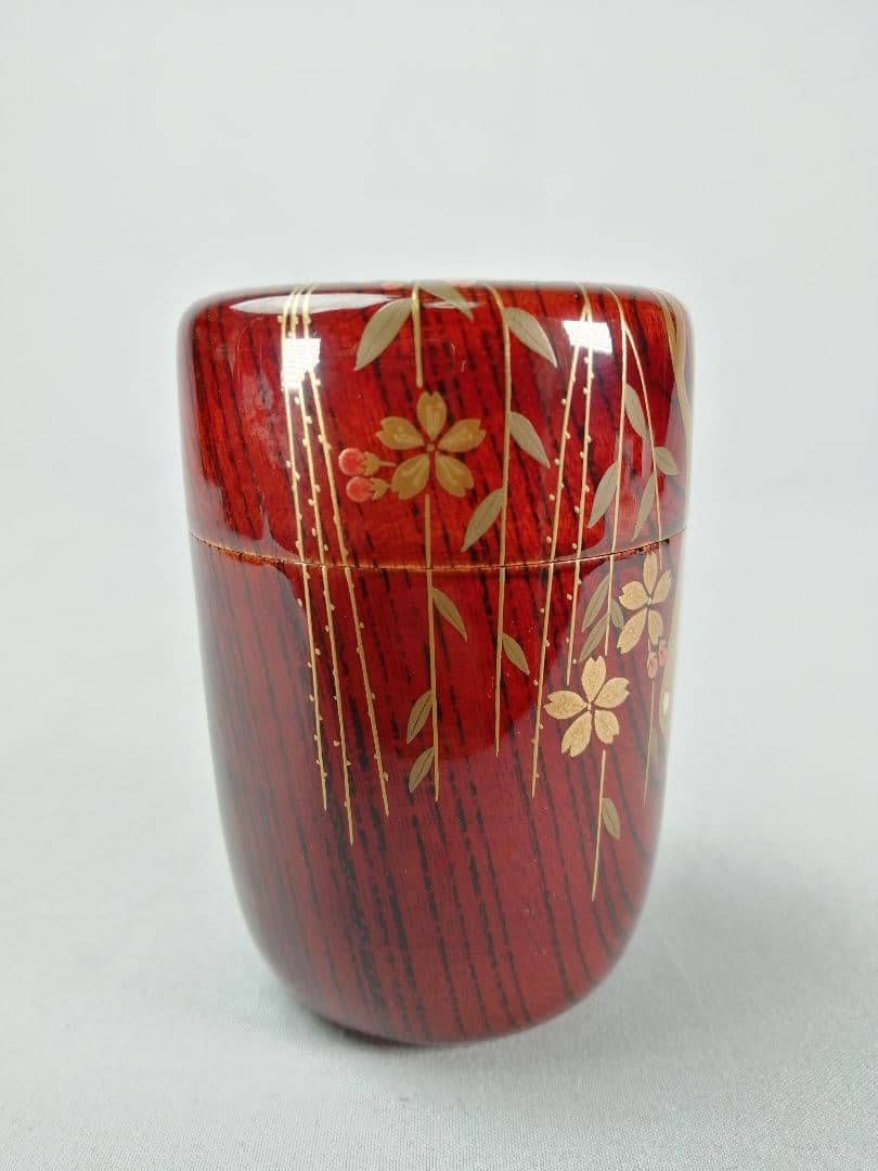 【茶道具】塗師中村宗悦造　欅溜塗枝垂桜蒔絵長棗　茶器　棗293