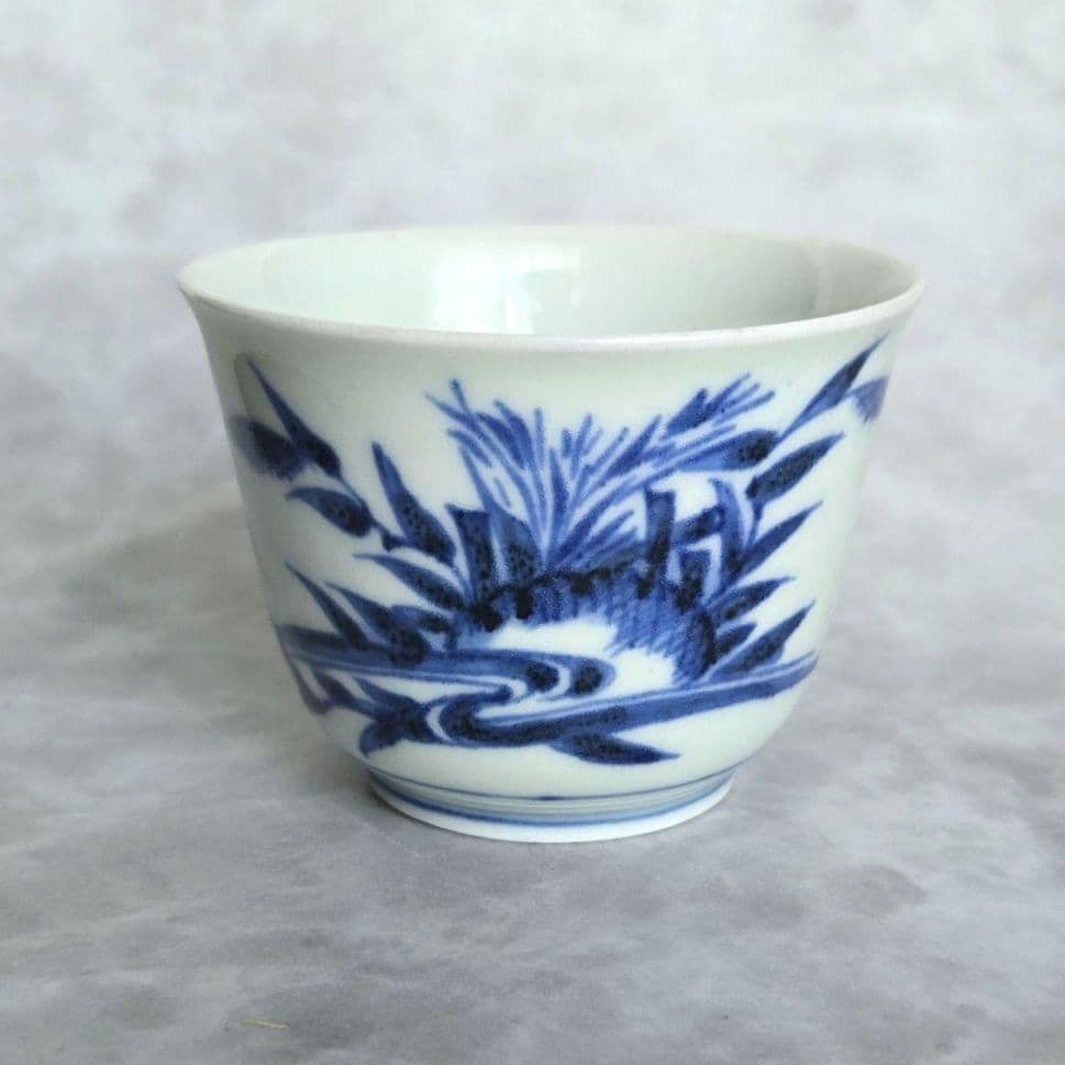 古伊万里　染付　向付　猪口　江戸時代　太鼓岩　金直し　金継ぎ　骨董　アンティーク