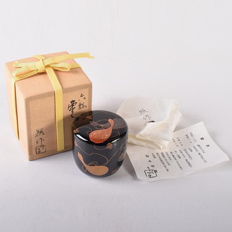 さすがのまみ　坂本照雄作　六瓢蒔絵　内銀留　棗　共布共箱　F　R7951