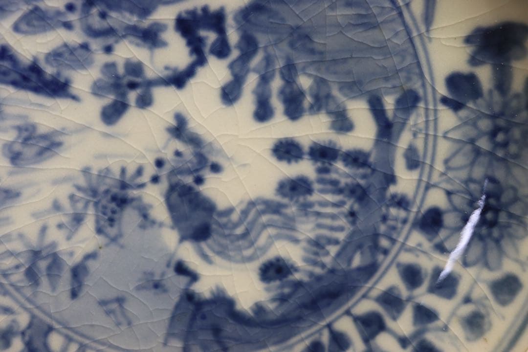 中国　明時代　染付鳳紋小皿2点　古染　芙蓉手　木箱付　送料込み0516