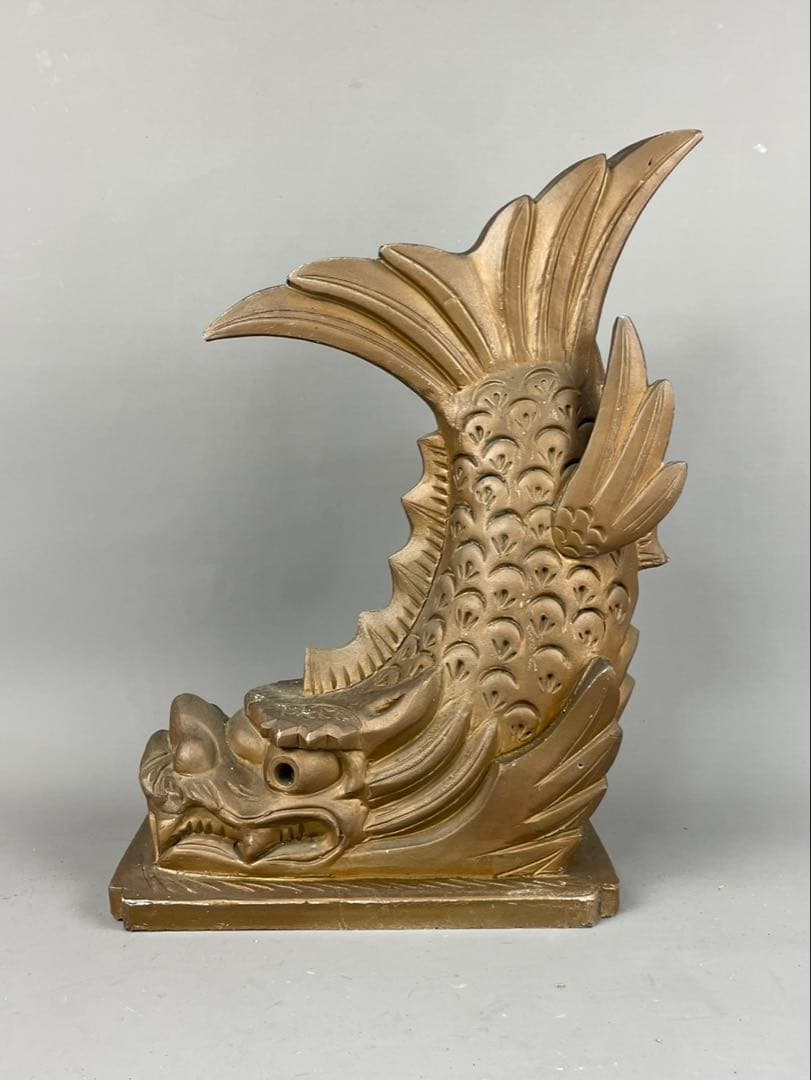 希少 福山城再建記念 金の鯱鉾 備前 置物 金色 福山市 玄関飾り 破れ無し