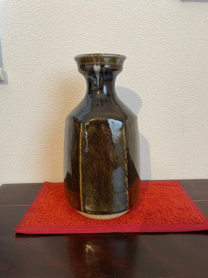 沖塩明樹　寒風春木窯 面取り花瓶　線模様　岡山 民芸　民藝　武内晴二郎