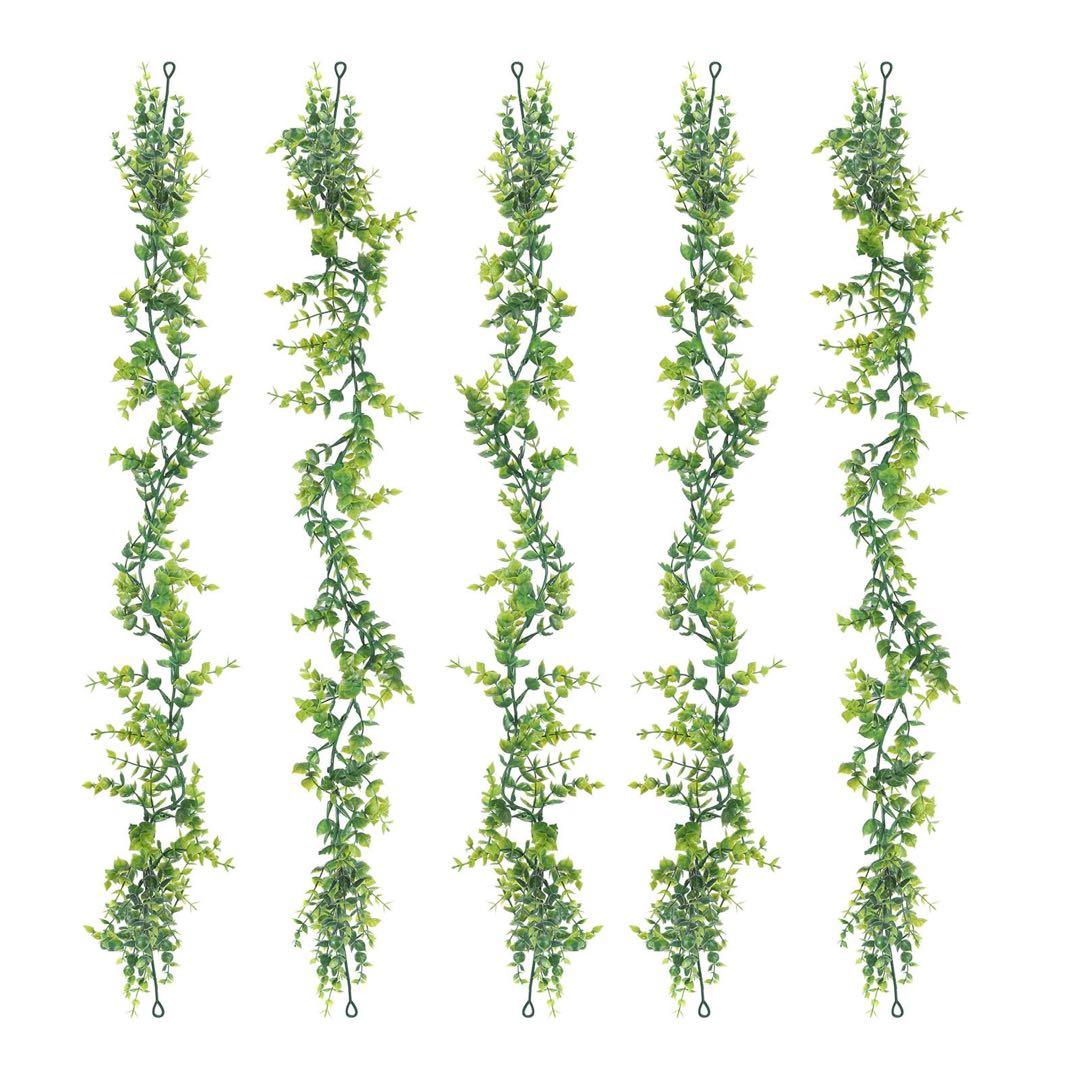 uxcell 5個セットの人工ユーカリの葉のガーランド 6フィートの人工緑