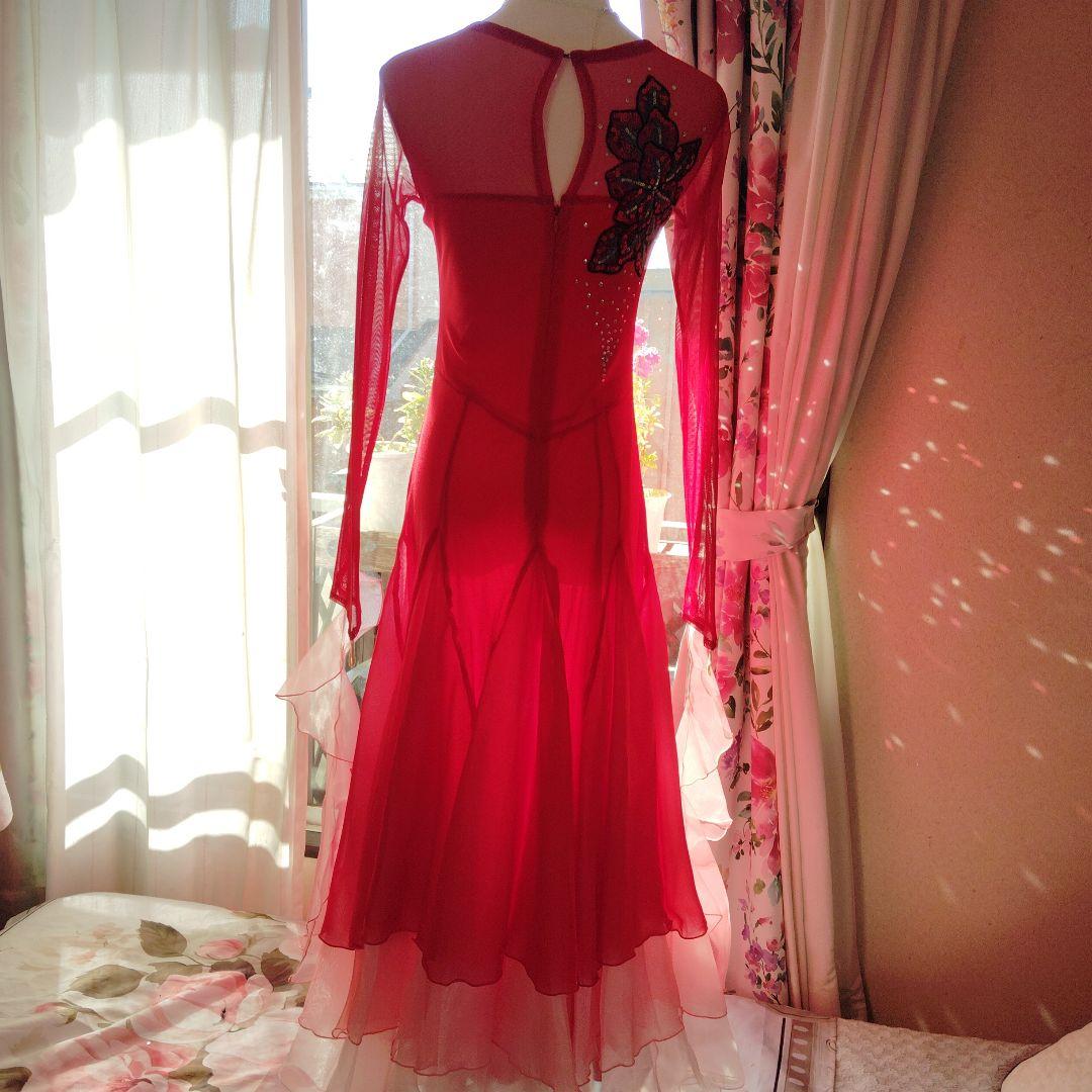 極可愛ピンク社交ダンスドレス ネックレス、ピアスセット付