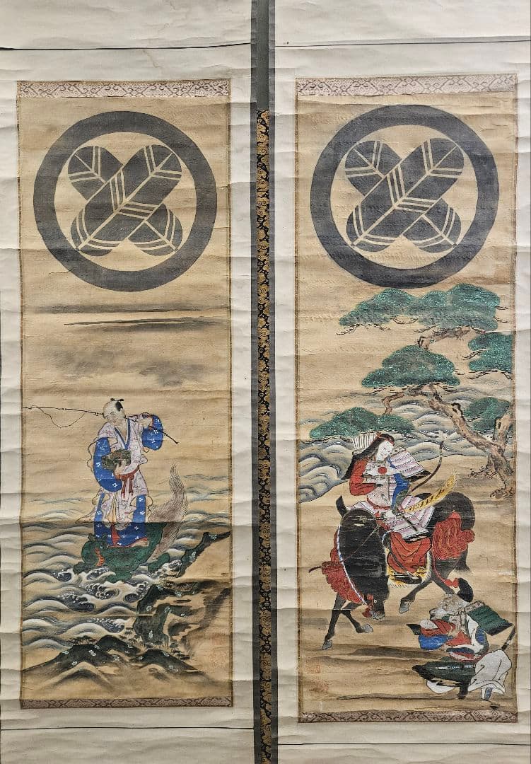 『中輪に足付き違い鷹の羽』大名家より拝領品 家紋入 浦島太郎神功皇后図 絹本