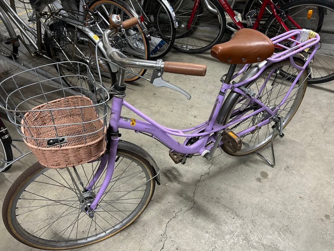 紫色シティサイクル 前カゴ付き　23区北部渡し
