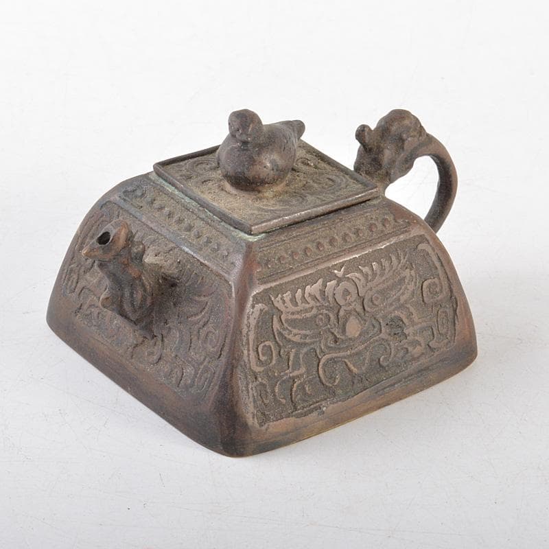 中国　書道具　古銅青銅　饕餮文　鳥鈕　水滴　C　R5111