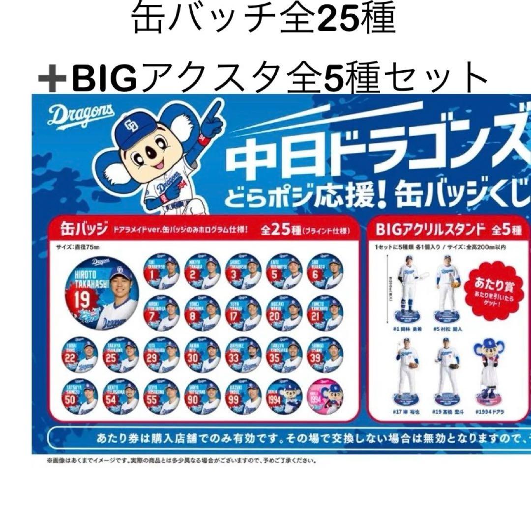 【匿名配送】未使用 中日ドラゴンズ 缶バッジ25種&BIGアクリルスタンドセット