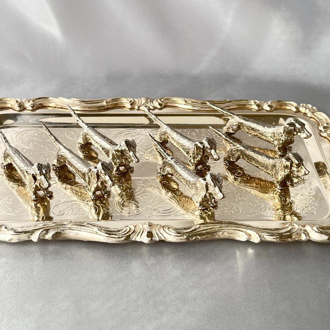 【仏蘭西】 ダックスフンドのナイフレスト 7個組【シルバープレート】