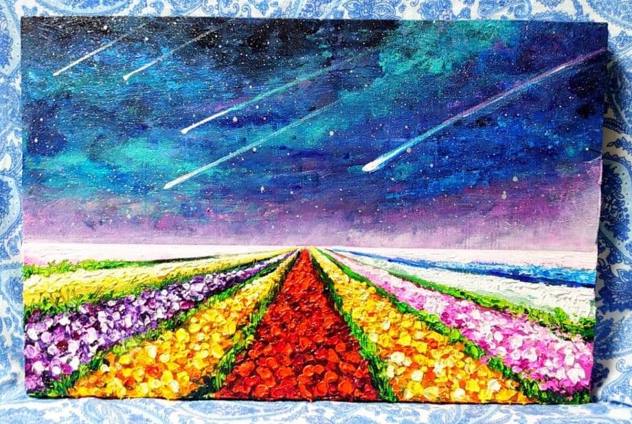 油絵 絵画【星空の花畑】