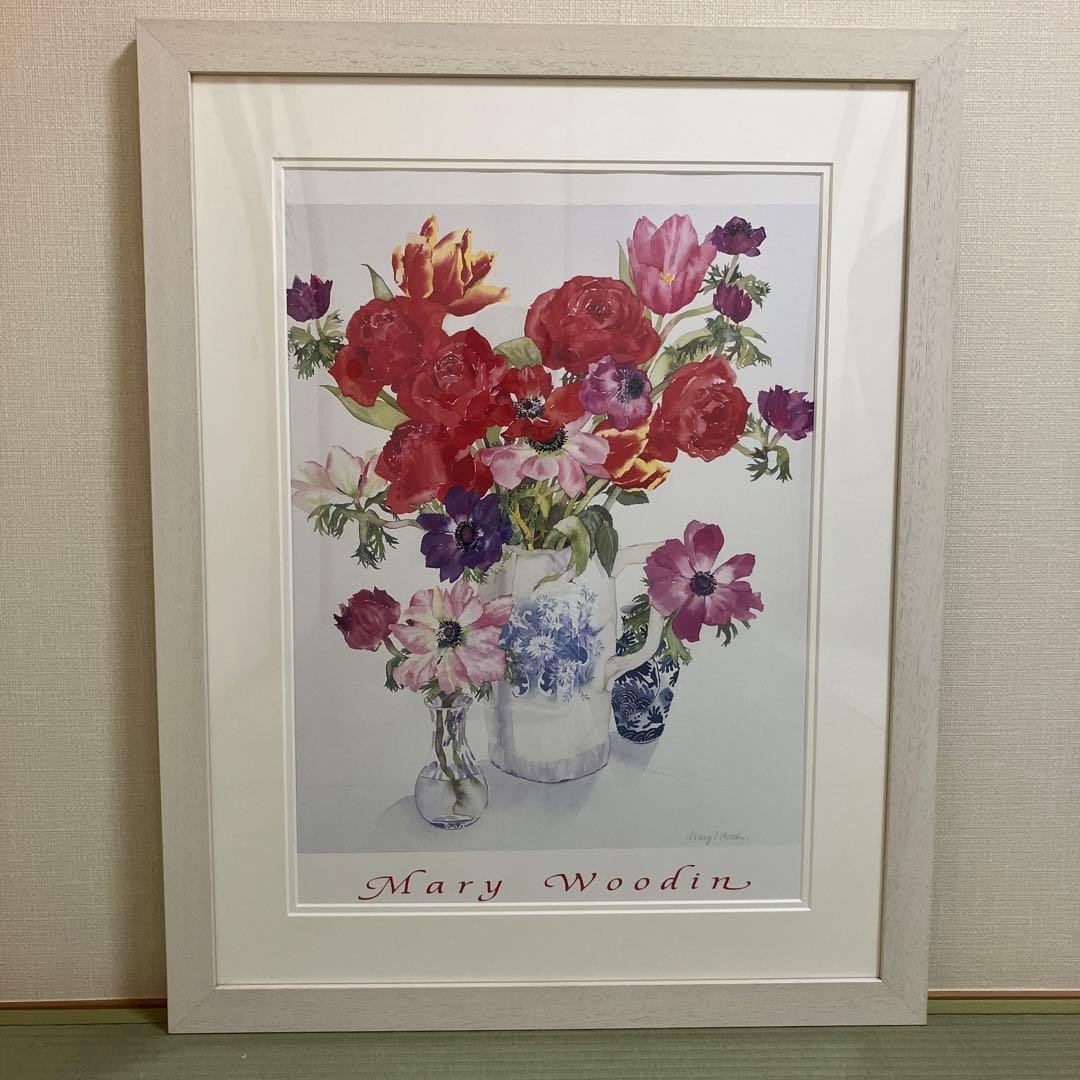 メアリーウディン　花　水彩画　 額装