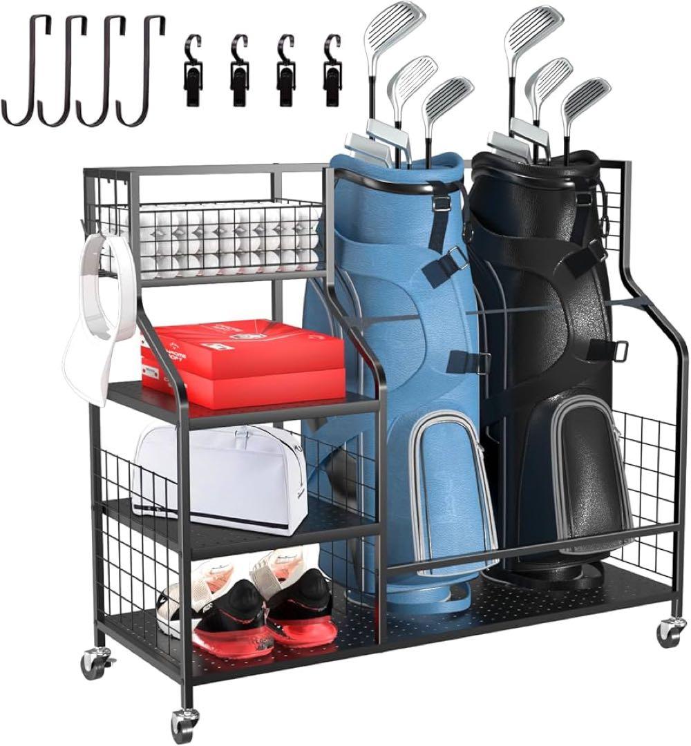 ゴルフ収納ラック ゴルフバッグオーガナイザー ガレージ用 ゴルフクラブホルダー