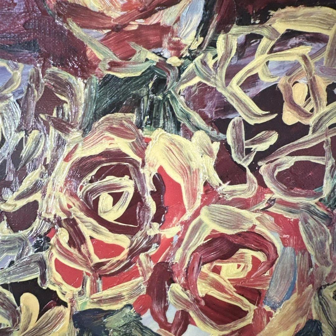 野間仁根　油彩　大きい薔薇の絵画静物画　キャンバス画　美術品洋画名画　インテリア