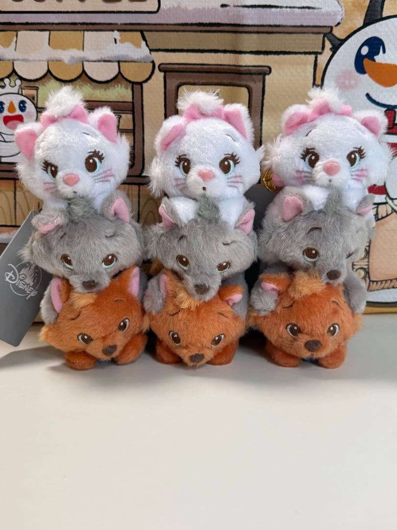 おしゃれキャット マリー、ベルリオーズ、トゥルーズ ぬいぐるみキーホルダー3点