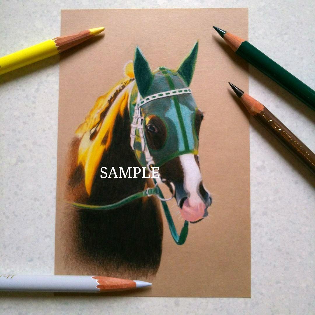 色鉛筆画 原画 サイレンススズカ 手描き イラスト No.45 馬