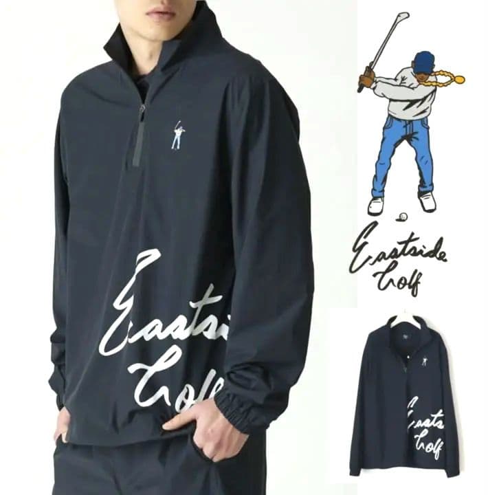 新品タグ付き【イーストサイドゴルフ】クォータージップウィンドブレイカー 黒 XL