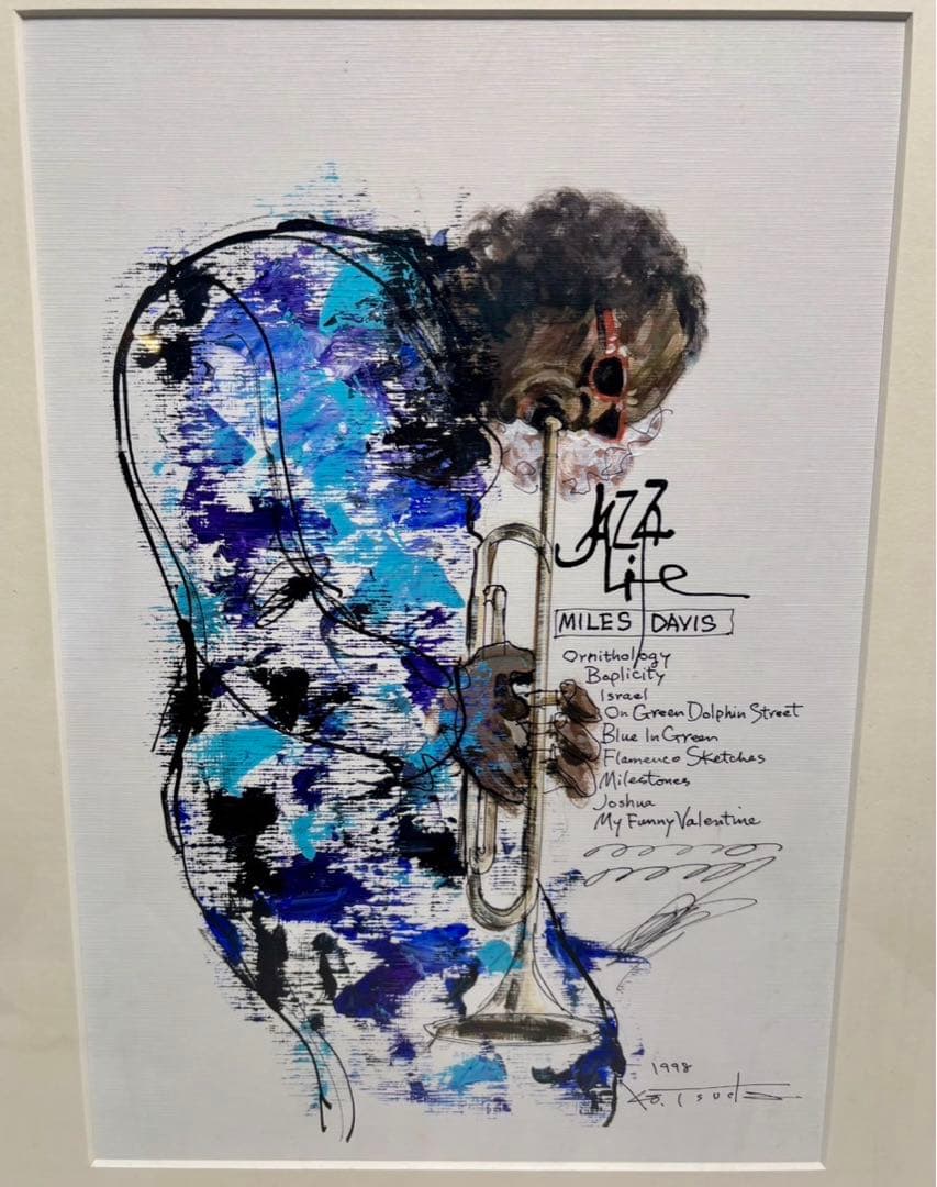 #津田耕「Jazzライフ」マイルス・デイヴィス　額装アクリル画