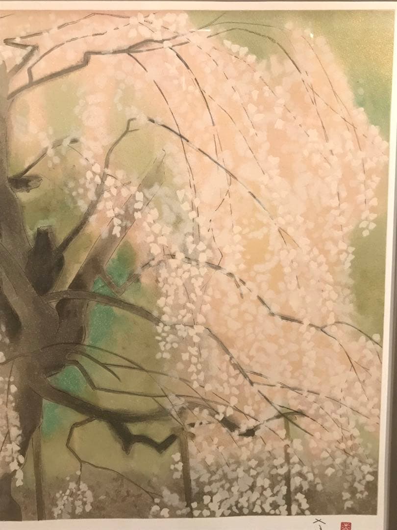 荒井孝　「滝桜」　リトグラフ　直筆サイン・落款・エディション・作品証明シール有り