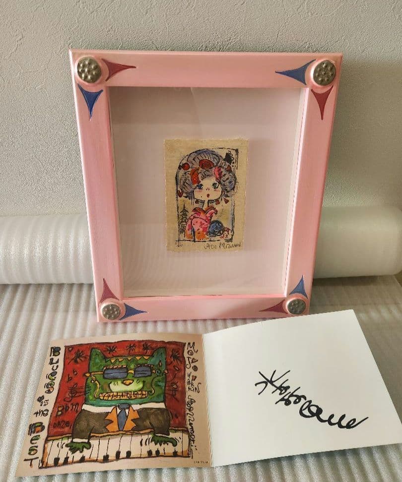 水森亜土　版画　和紙　あちきは～ん　オリジナルピンク額　最終価格