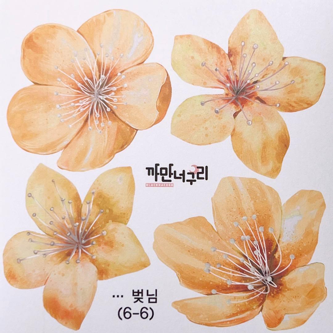 F11.装飾ステッカー　韓国作家　黒いたぬき　花ステッカー　バラ売り〇　桜